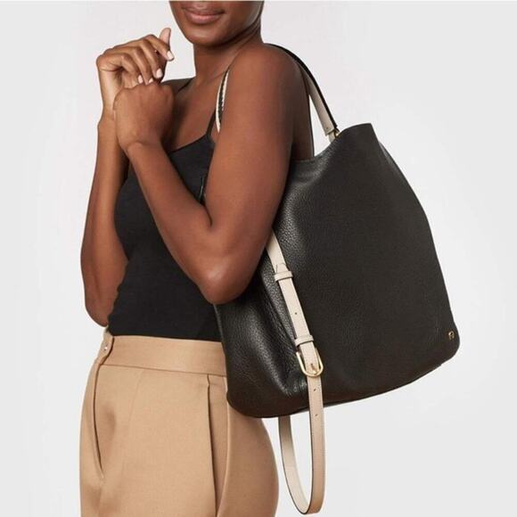 Etienne Aigner Ava Leather Hobo In Black +Anthropologie Chevron Beaded Bag Strap - Picture 3 of 12